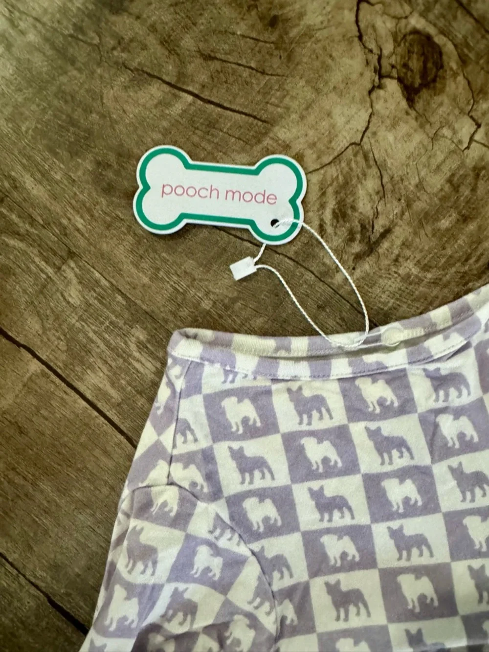 Pooch Mode Dog Outfit XL Bamboo Stretch‎ Lavender Check Frenchie Pug Print NWT